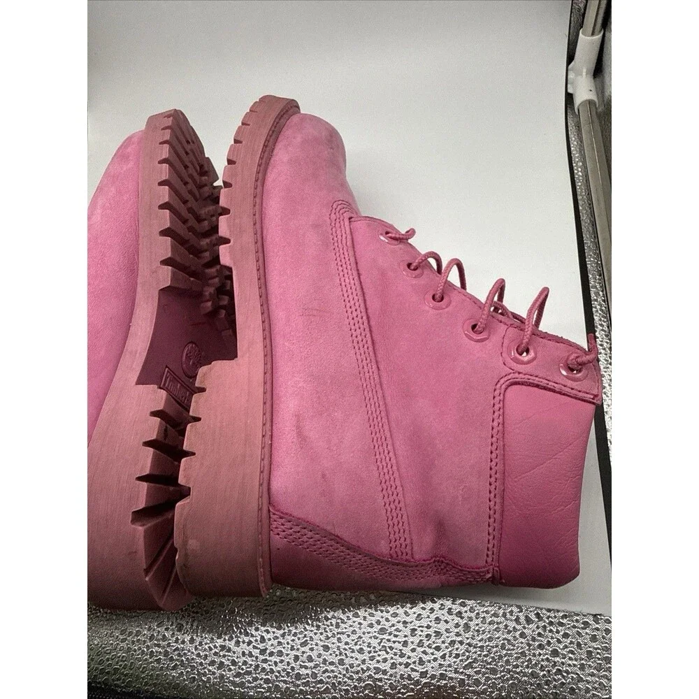 Timberland Premium Boots Unisex Pink Leather Waterproof Boots Size M/5.5 W/7
